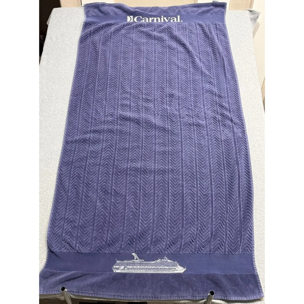 Carnival Cruise Line Purple/Blue Beach Towel Chevron Ship Logo 100% Cotton 33x60